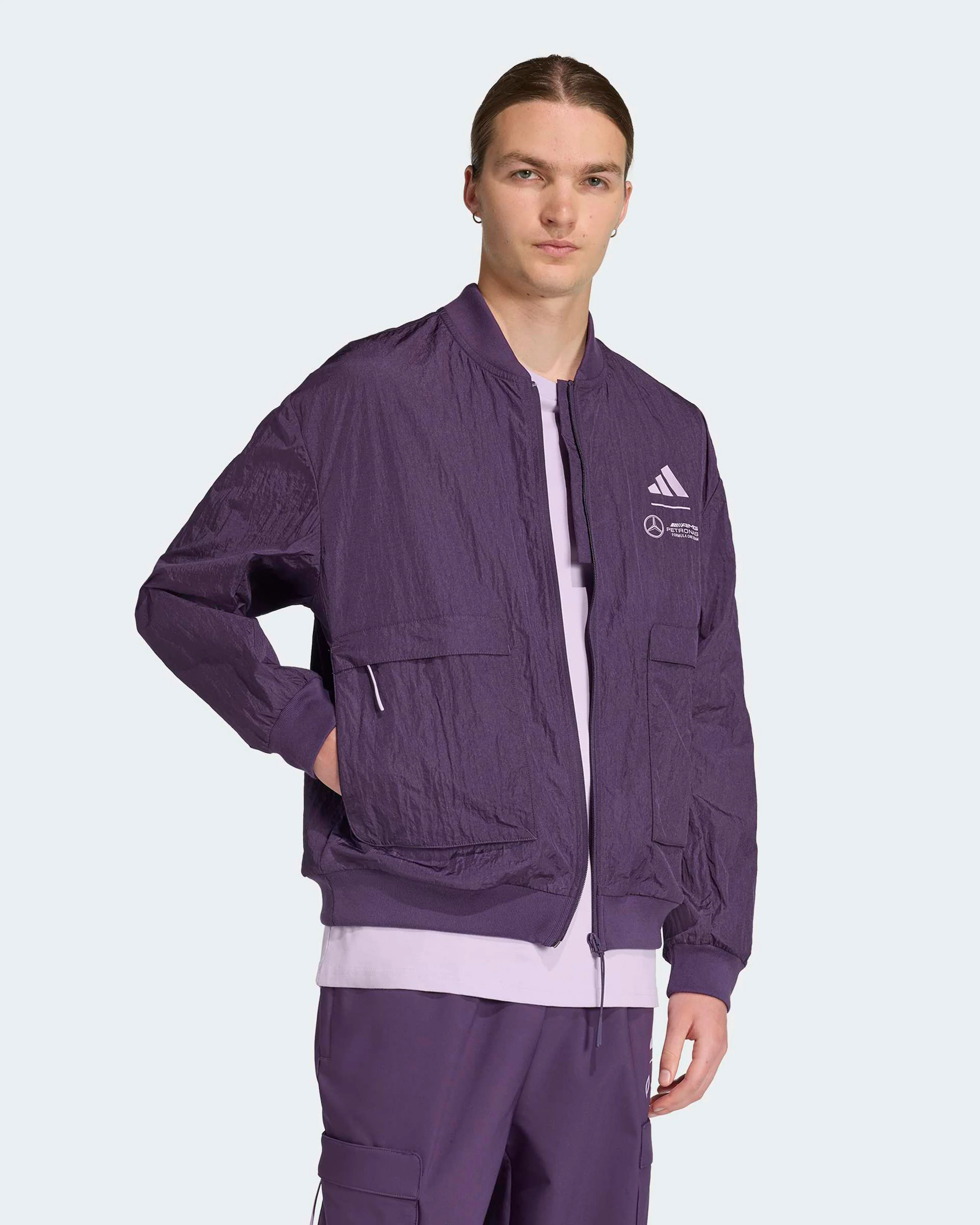 Mens Premium Woven Bomber Jacket Purple - Image 3