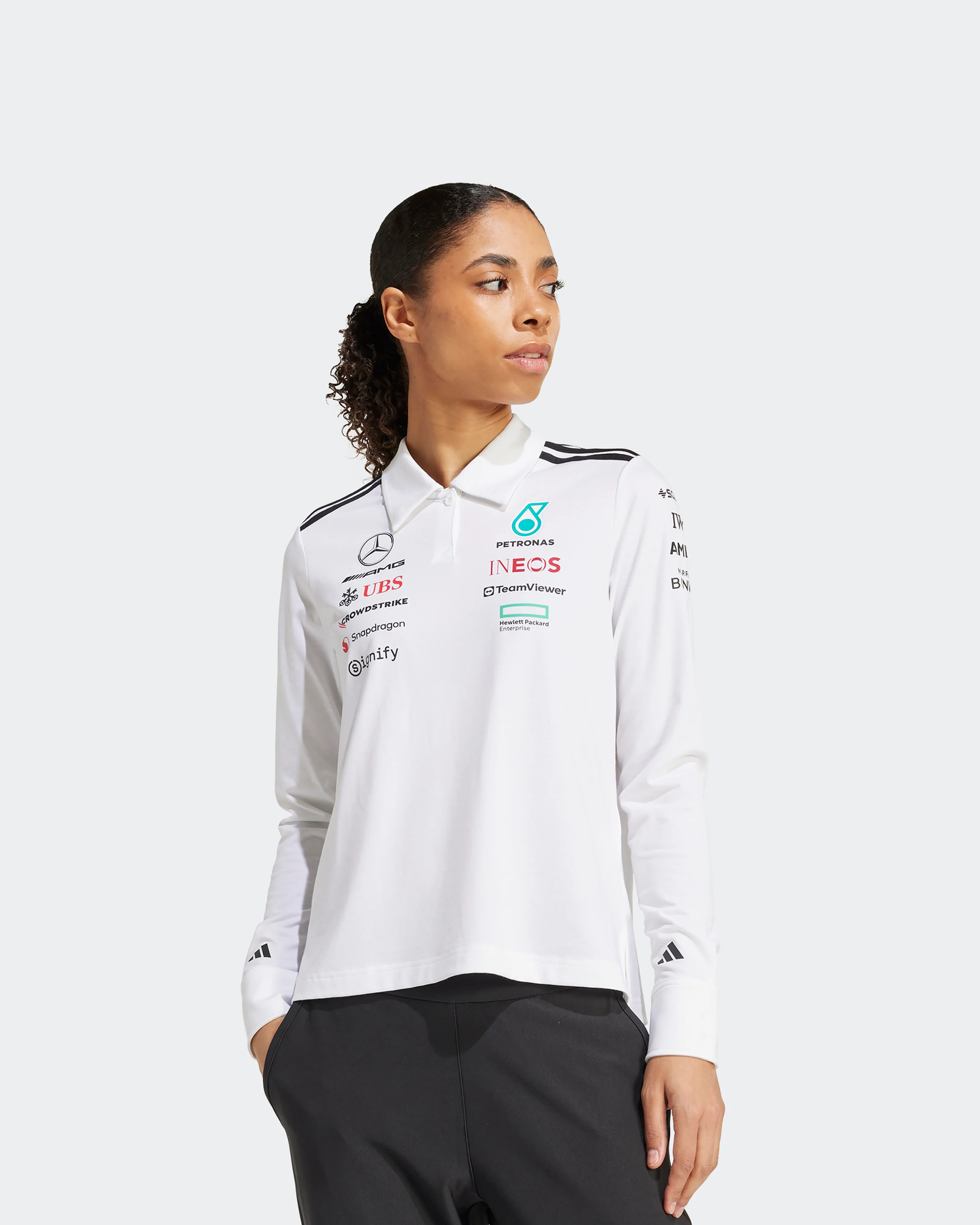 Womens 2025 Team Long Sleeve Polo White - Image 3