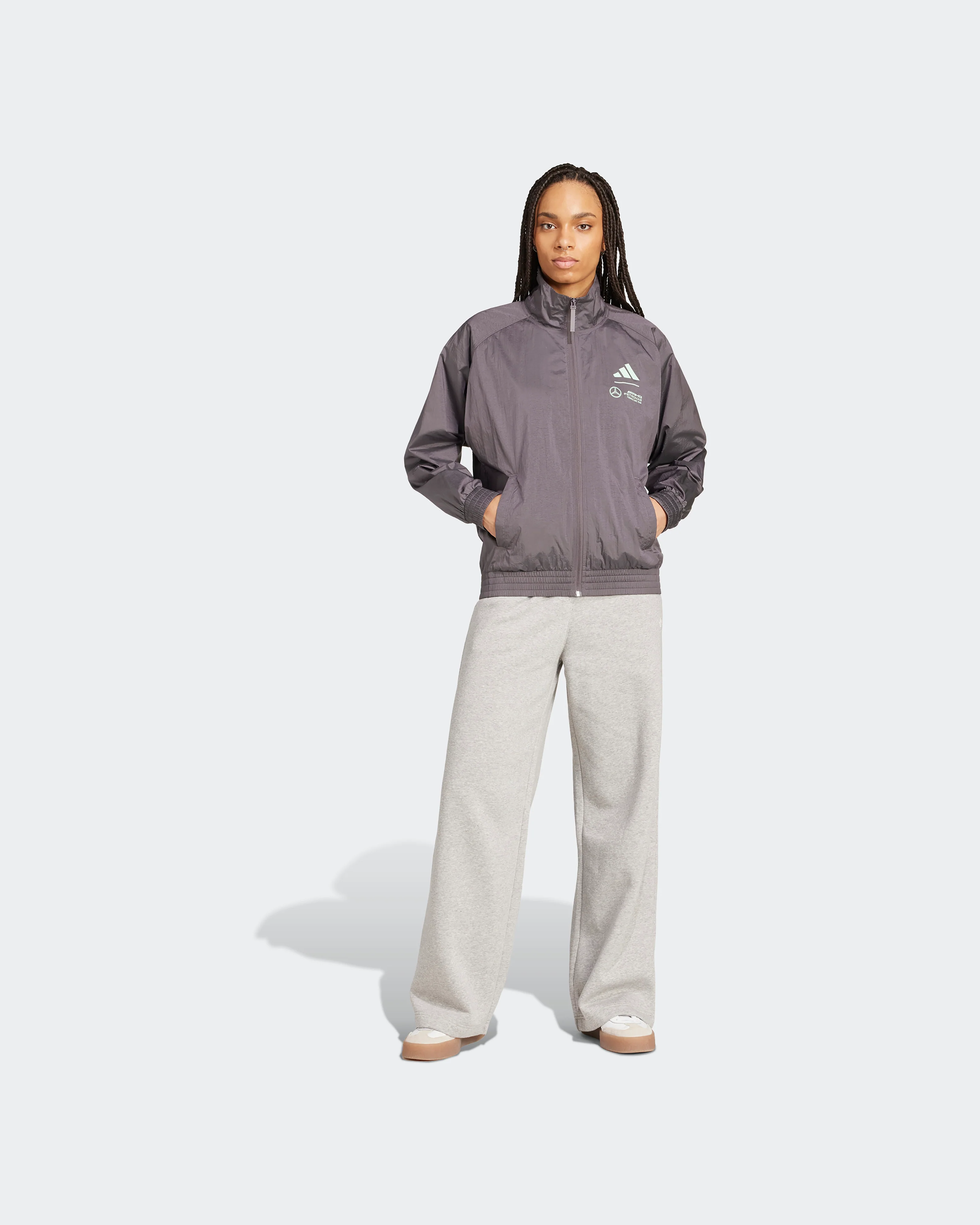 Womens Premium Woven Track Top Grey - Image 4